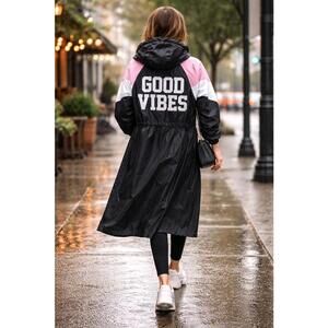 Love Tree Good Vibes Long Raincoat Jacket